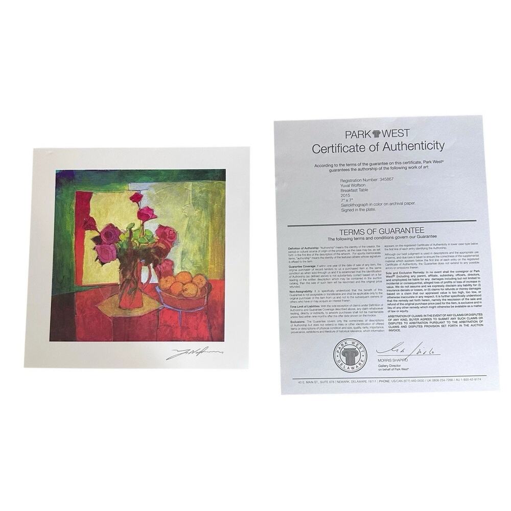 Yuval Wolfson BREAKFAST TABLE Seriolithograph Park West Gallery COA 2015